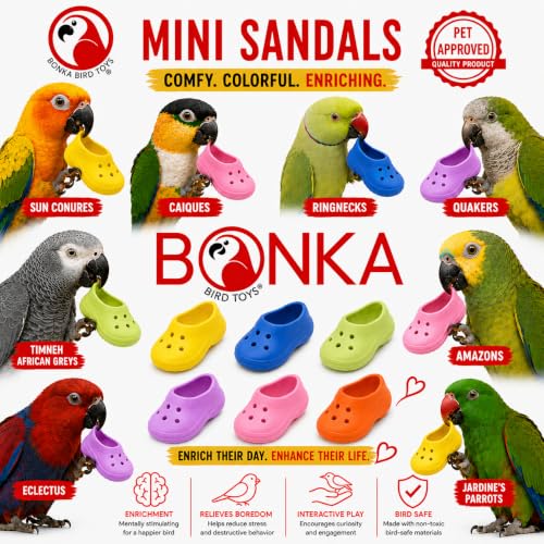 Bonka PK12 Mini Sandals 3" Soft Bird Foot Toys 12 Pack Chew Toy | Soft colorful foot toys with five attachment holes for creative bird toy customization and enrichment - size: (12) Sandals