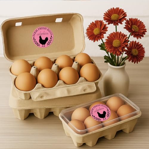 320 Pcs Farm Fresh Eggs Carton Labels, Pink Round Egg Handling Stickers Fresh Laid on Stickers PET Adhesive Egg Packaging Sticker for Box Container Carton Farm Supplies - color: Fresh Eggs Collected on