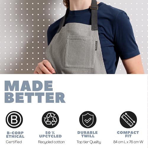 Chef Aprons for Women with Pockets, Adjustable Bib Aprons for Cooking - color: Charcoal Pinstriped