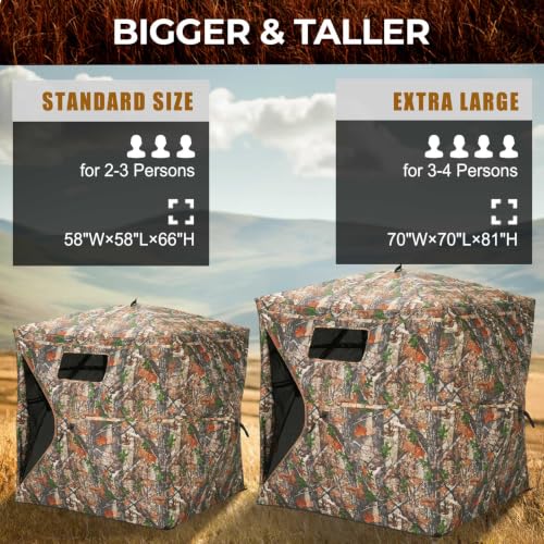 Portable Hunting Blind - 270°/360°See Through with Waterproof Floor Mat | Detachable Ground Mat, Silent Adjustable Windows, Pop Up Ground Blind for 2-4 Person, Camouflage Shelter for Turkey Deer - size: 2-3 Person（360° See Through）