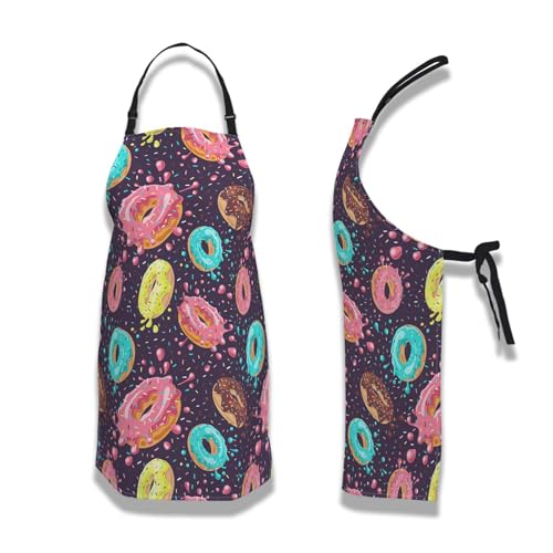 Chef Apron for Men Donuts Women Aprons for Kitchen Cooking Restaurant BBQ Painting Crafting 27” (W) x 31” (H), Waterproof Aprons - color: Donuts