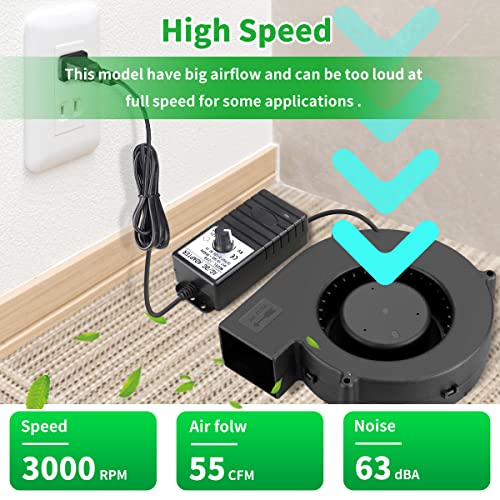 140mm x 40mm Small Centrifugal 12V Squirrel Cage Big Airflow Blower | Dual Ball Bearing, AC 110V-240V Variable Speed Controller, DIY Inflatable/Replacement/Cooling/Ventilation/Exhaust Projects - style: 140mm X 40mm