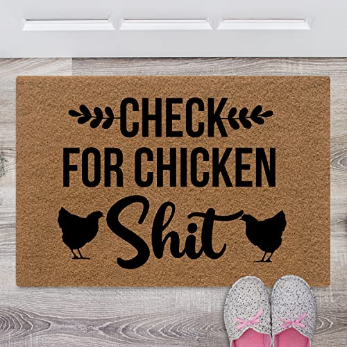 Funny Chicken Doormat, Low Profile Non Slip Entry Rug, 23.6x15.7 Inch | Low profile polypropylene doormat with rubber backing and chicken-themed humor for porch, entryway, patio, and front door.