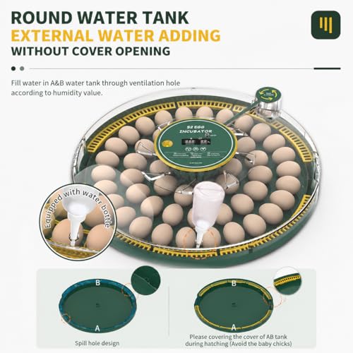 52 Egg Incubator with Automatic Egg Turning and Humidity Display, Incubators for Hatching Eggs, Chicken, Ducks, Goose, Pigeon, Quail, Parrot Incubator for Farm, Lab