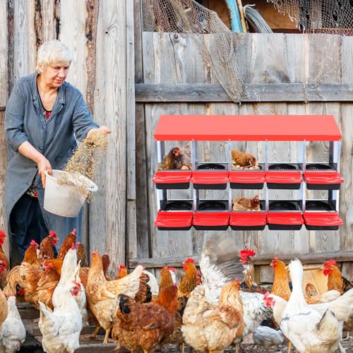 GarveeHome 2-Tier Chicken Nesting Box, 10 Compartment Metal Chicken Laying Boxes with Waterproof Roof ＆ Removable Trays for Hens, Poultry，Easy Egg Collection - color: Red, size: 10 holes