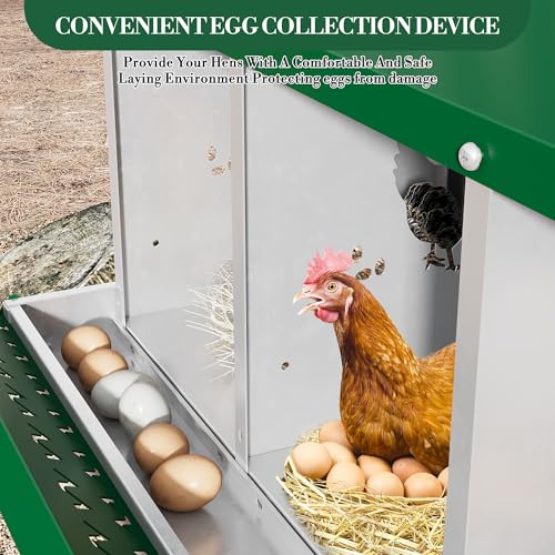 Garvee ‌Galvanized Steel Chicken Nesting Box with Roll Out Egg Tray - 10 Hole, Rustproof & Ventilated Laying Boxes for Hens, Chickens, Ducks | Easy-Clean Poultry Coop Accessories, Green with Stand