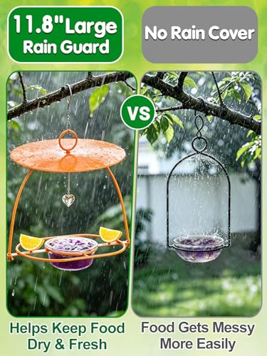 Apipi Large Oriole Feeders for Outdoors with Rain Guard, 14.2 oz Jelly Bowl | 13.4 "x 13.4" Durable Metal Hanging Baltimore Oriole Bird Feeder, Bird Lover Gifts for Backyard Garden Patio Decor