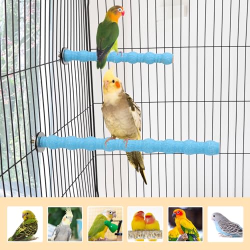 Hypeety 2PCS Bird Wood Perch Stand Paw Grinding Stick Toy Pet Bird Cage Stand Platform for Bird Parrot Budgies Parakeet Cockatiels Cage Accessories (7in/10in) (Blue) - color: Blue