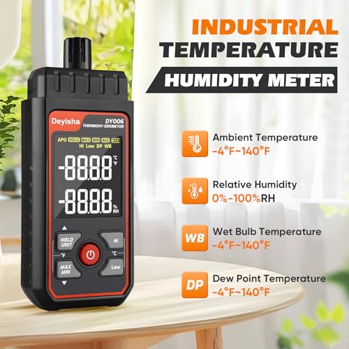 Industry Temperature Humidity Meter High Precision and High Rate Digital Hygrometer with Ambient, Relative Humidity, Dew Point, Wet Bulb Thermometer, Min/Max Hold ±1.5°C/±3°F and ±5% RH