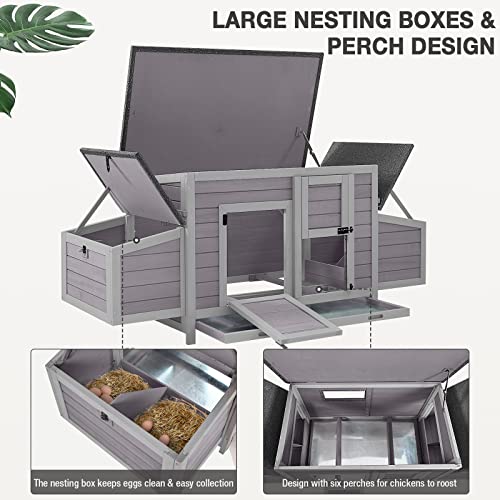 Chicken Coop Large Expandable Chicken House for Outdoor with Two Nesting Box, Leakproof Pull-on Tray and UV-Resistant Roof Panel