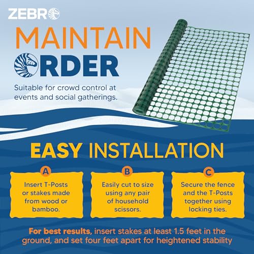 ZEBRO 4' x 100' Green Plastic Garden Fence Roll – Standard Duty Safety Netting for Snow, Poultry, Deer, Dogs – Reusable Outdoor Barrier for Yard, Landscaping, Animal Protection - color: Green, size: Standard-Duty 4' x 100'