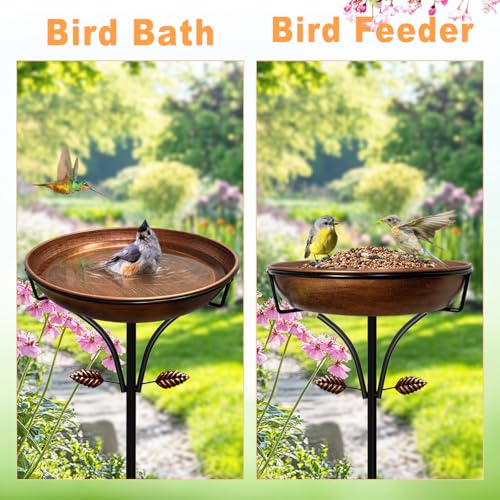 Metal Bird Bath for Outdoor, Vintage Free Standing Birdbathswith Metal Stake Stand,Detachable Bird Baths Feeder Bowl for Garden Patio Yard Lawn Decor,Upgraded 5-Pronged Base (Antique Bronze) - color: Vintage Bronze