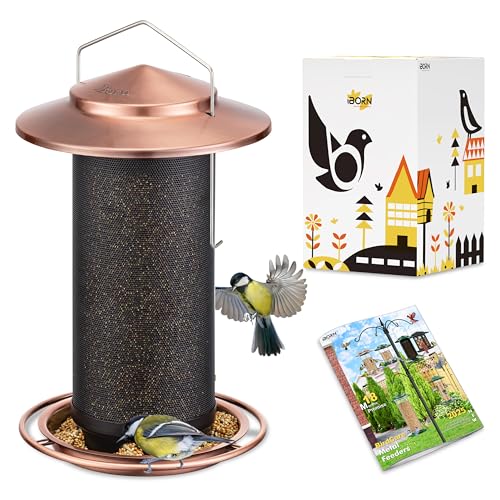 Bird Feeders for Outdoors, Metal Mesh Tube, 2.8LB, Copper-Plating, 1PK | Holding Bird Seed For Outside Feeders,17.7cm Large Roof, Heavy-Duty, Natural Airflow - color: Copper-Plating, size: 2.8LB，6.9′′Large Roof