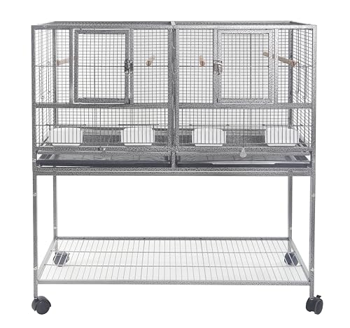 1F/2F/3F Stackable Center Divided Breeder Breeding Bird Flight Double Rolling Cage for Aviaries Canaries Cockatiels Lovebirds Finches Budgies Small Parrots. (Black Vein, 1F) - color: Black Vein