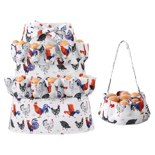 Egg Collecting Apron, 14 Pockets Egg Collecting Holding Apron | Chicken Eggs Gathering Basket with 7 Pouches for Chicken Duck Goose Eggs