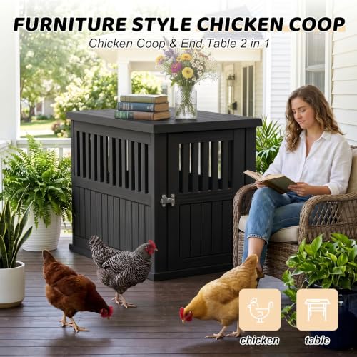Durable Resin Chicken Coop End Table, Weatherproof - color: Black, size: 39.37"L x 28.35"W x32.83"H