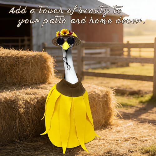 Porch Goose Statue,20" Large Resin Figurine Indoor & Outdoor Garden Decor | Goose Sculpture with Sunflower Banana Outfit & Sunglasses,Holiday Pool/Patio/Lawn Decoration Housewarming Gifts - style: banana skirt goose