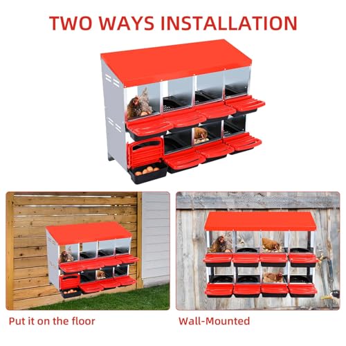 Chicken Nesting Boxes for Chickens,8 Hole Metal Roll Away Nest Box for Chicken Coop,Chickens Laying Egg, Lid Cover to Protect Eggs,Easy Egg Collection,Hen Roosting Boxes - color: red, size: 8 holes