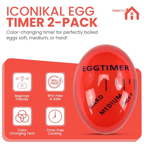 Iconikal Egg Timer 2-Pack BPA Free Color Changing Soft Hard - color: Red