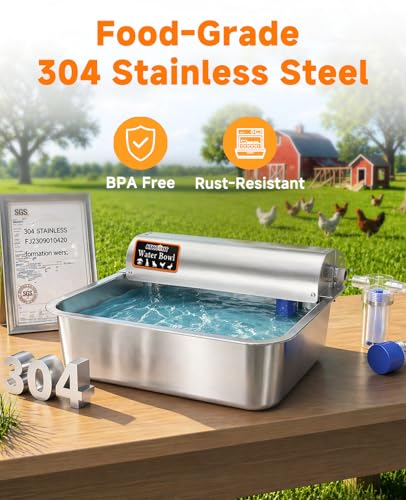 Automatic Chicken Waterer Real 304 Stainless Steel Metal | 3 Gallon Poultry Waterer with Upgraded Float Valve, Extra Filter, 1.5M Hose