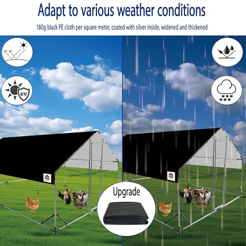 Chicken Runs for Yard with Cover, Metal Chicken Coop, Upgraded Anti-UV 180g/㎡ PE Cloth & 1.1mm Thickened PVC-Coated Hexagonal Chicken Wire Mesh & More Galvanized Steel Standpipes,13.1×9.8×6.4FT - size: 157.0"L x 118.0"W x 77.0"H