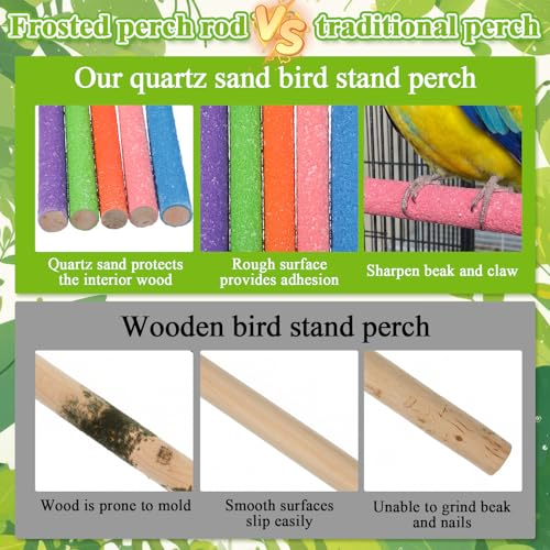 10 PCS Parrot Perch Stand Toy - Colorful 7.9 Inch Natural Wood Paw Grinding Stick for Medium Birds, Cage Accessories for Parakeets, Cockatiels, Lovebirds & Conures