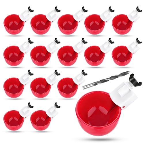 16 Pack Auto Chicken Poultry Waterer Cups Feeder for Diy Chicken Coop Automatic Watering Cup Dispenser Drinker Bebederos De Agua Para Gallinas with Mounting Hole Opener Double Leak-proof Washer - size: 16 Pcs
