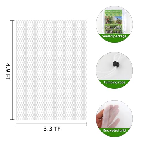 Garden Mesh Netting for Plants, 4 Pack Insect Bird Barrier Netting Mesh with Drawstring, 3.3x4.9 FT Garden Bug Netting Plant Cover for Protect Fruit Tree Vegetable Flowe - size: 3.3x4.9ft - 4 Pack