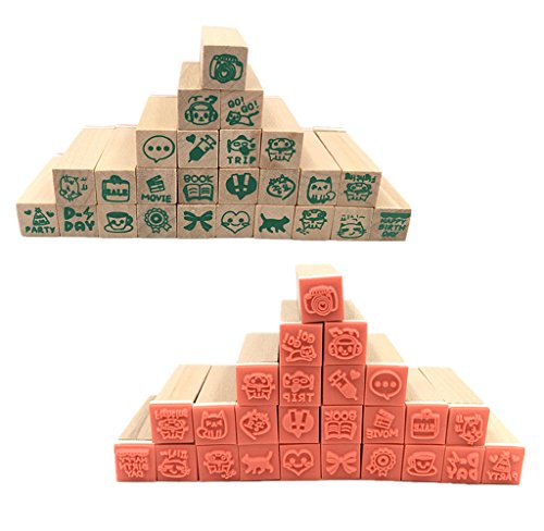Diary Stamp Set,Wooden Rubber Signet for Children DIY Scrapbooking Card Making(25pcs,Happy Life) - color: Happy Lives(25pcs)