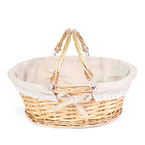 MEIEM Wicker Gift Baskets Empty Oval Willow Woven Picnic Cheap Easter Candy Storage Wine Basket with Handle Egg Gathering Wedding Basket (Natural) - color: Natural, size: Small