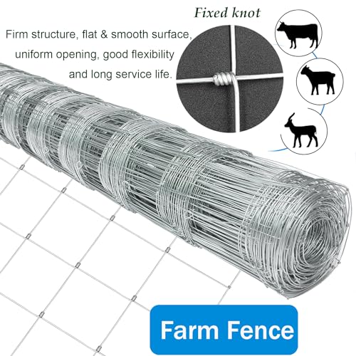 Farm Fence, 4ft x 164ft Galvanized Wire Fencing, Goat, Sheep & Deer, Durable Chain Link Fence, Heavy Zinc Coating Wire Used to Hog Goat Fencing for Yard Garden and Field - size: 48inX164ft
