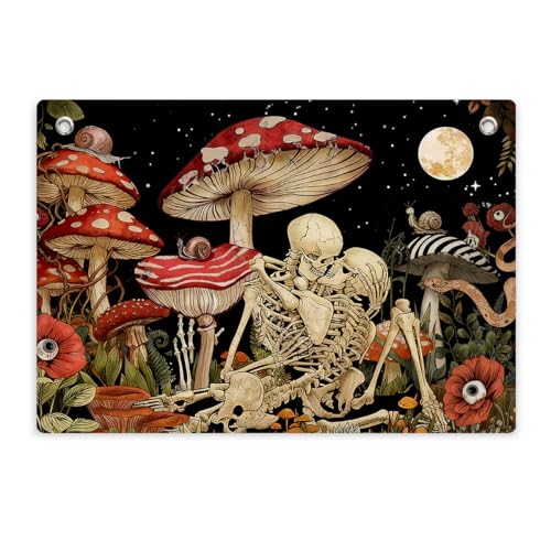 Gothic Skull & Mushroom Tapestry Banner Flag Dark Academia Skull Wall Decor | Moon Floral Elements Gift for Goth Fans, Witchy Souls Fantasy Art Lovers for Dorm Bedroom Party 28.5 x 20 Inch - color: Multi 0664
