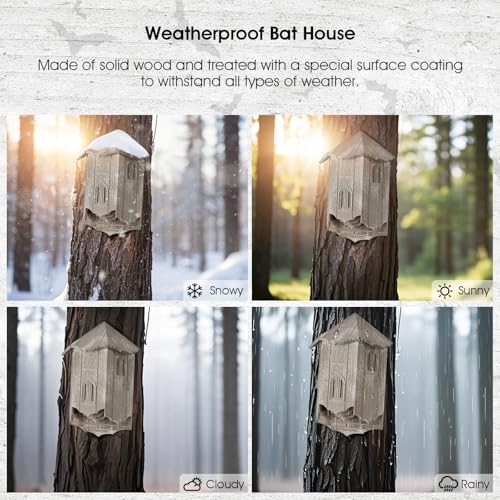 VIREESR Bat House for Outdoors, Castle 3-Chamber Bat Box, 100-Capacity | Cedar Wooden Bat House, Bat Boxes for Outside for Tree, 3 Chamber Design, Weather-Resistant, Distressed Wood - size: Distressed Wood