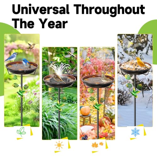 Metal Bird Bath for Outside, Vintage Birdbaths Removable Feeder Bowl with Butterfly Flower, Easy to Clean Birdfeeder for Outdoors Garden Yard Lawn Decor (Brown) - color: Brown