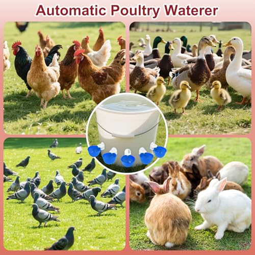 Chicken Waterer Cups, 8 Pack Blue Automatics Chicken Waterer | Professional Poultry Cups Suitable for Chicks, Duck, Turkey and Bunny Various Poultry, Compatible With Various Containers - color: Blue