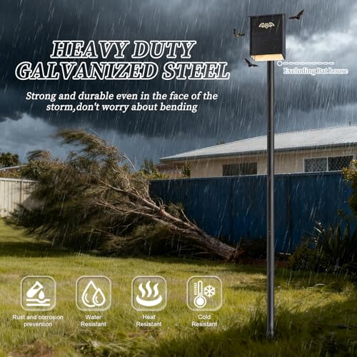 15ft Bat House Pole, 1.9in Diameter Heavy-Duty Galvanized Steel Outdoor Purple Martin Bird House Pole with Ground Socket, Including Bat House Installation Bracket, Black - size: 15FT