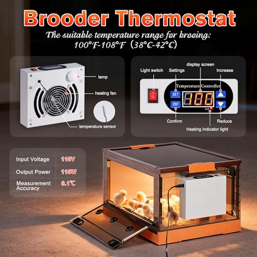 88L Chicken Brooder Box for Chicks, 32-107.6℉Adjustable Temperature Chicks Warmer for 20 Ducks Quail with Feeder and Waterer Heater Indoor Bedding Brooder for Chicken Coop & Quail Cage (88L)