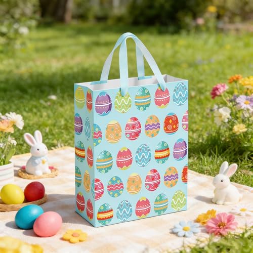 STPIYFZU 13" Large Easter Gift Bags with Handles, Egg Design Reusable Paper Easter Bag for Egg Hunts Kids Party Supplies, Gift Wrapping - color: 1 PCS Egg bags