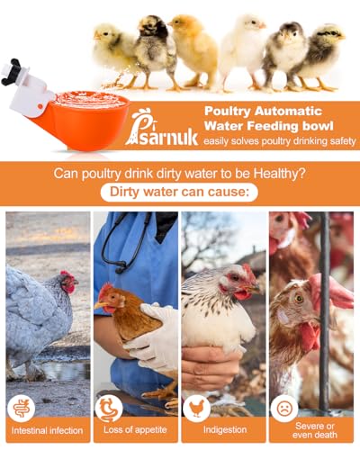 Chicken Waterer Cups (16 Pack) with 3/8" Drill Bit - Orange | Automatic Poultry Drinker Feeder Kit for Chickens, Ducks, Turkeys, Quail, Bunnies | DIY Gravity Fed Bucket Water Dispenser - color: Orange, size: 16 Pack + Drill bit