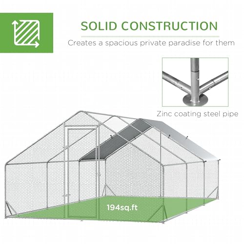 PawHut Large Chicken Coop w/Waterproof Anti-UV Cover 9.8' x 19.7' x 6.6' | Metal Chicken Run, Spire Shaped Walk In Fence Cage Hen House, Outdoor Yard Farm Use, 1" Tube Diameter - size: 118.1"L x 236.2"W x 78.7"H