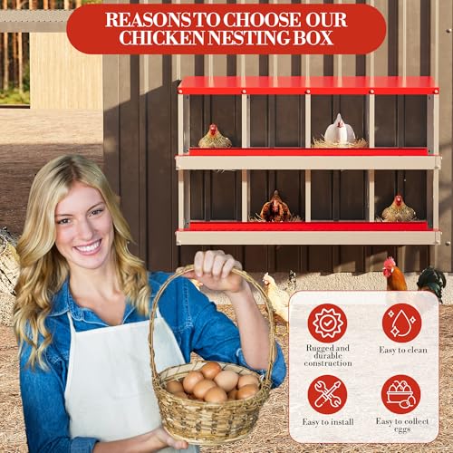 Chicken Nesting Boxes 8 Holes Galvanized Steel Rustproof Egg Laying Box with Egg Collection Systems, Hen Eggs Laying Box, Ventilated/Easy to Install, for Chicken House/Duck House/Hen - color: Red, size: 8 Holes