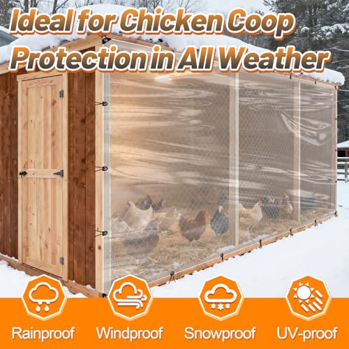 2pcs 6.6x10ft Chicken Coop Covers Accessories for Winter - Easy to Install Waterproof Chicken Run Tarp with Elastic Cords & Ropes - size: 6.6x10ft
