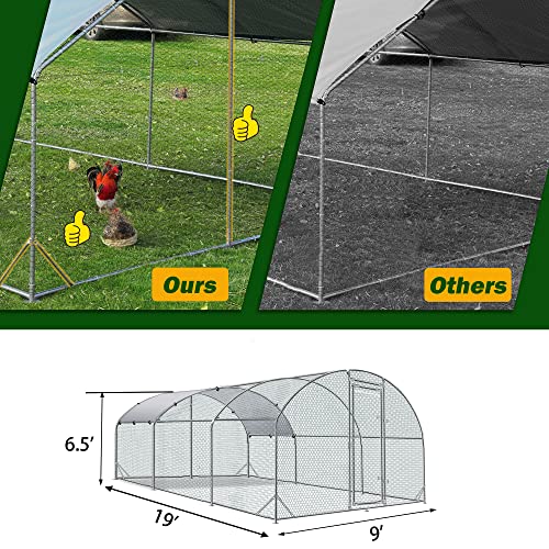 TOLEAD Large Metal Chicken Coop Upgrade Tri-Supporting Wire Mesh Chicken Run,Chicken Pen with Water-Resident and Anti-UV Cover,Duck Rabbit House Outdoor(9’ W x 19’ L x 6.5’ H) - size: Dome Roof 228.0"L x 108.0"W x 78.0"H