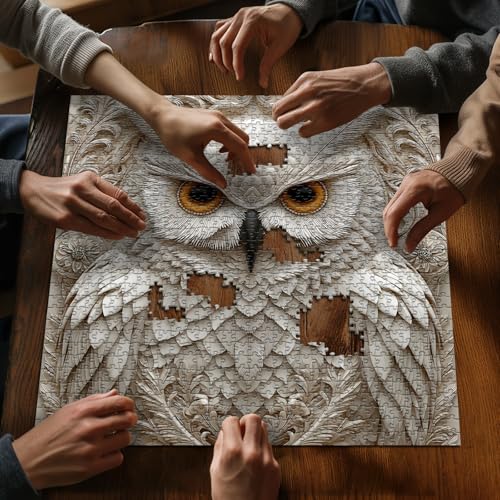 Owl Puzzles for Adults 1000 Pieces, Nature Animal Bird Unique Carved Art Puzzles, Impossible Hard Challenge Jigsaw Puzzle - style: White Owl Puzzles Puzzles