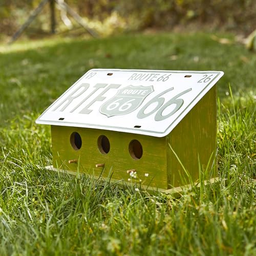 Glitzhome 14”L Wood Hanging Birdhouse for Outdoors, Licence Plate Route 66 Welcome Painted Bird House, Rustic Bird House for Bluebird Wren Sparrow, Bird Nest Box for Garden Patio, Washed Green - color: 14"L Green "Route 66"