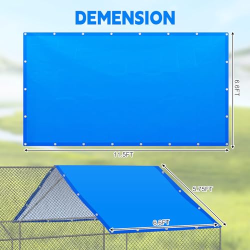 VitalCozy 2 Pcs Chicken Coop Cover Waterproof 11.5 x 6.6 ft Chicken Run Cover Coop Tarp Accessories for Winter with 50 Pcs Ball Bungees Cords for Outdoor (Blue) - color: Blue, size: 11.5 x 6.6 ft