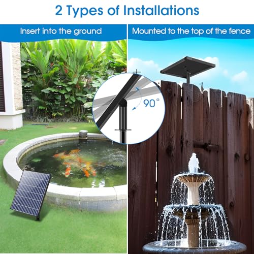 Antfraer Solar Fountain Pump 12W, Solar Water Pump 160GPH Flow Adjustable, Solar Pond Pump with 16.5Ft Cord & PVC Tubing for Pond Small Pond Garden Waterfall Backyard Hydroponics Water Features - size: 12W