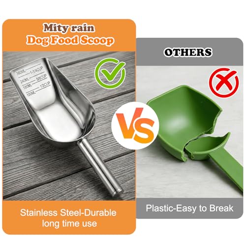Dog Food Scoop Stainless Steel with Long Handle, Precise Measuring Cups | 1.5, 1 1/4, 1, 3/4, 1/2 Cup, Pet Scoop for Cats, Rabbits, Animals, Metal Spoon for Dog Food Storage (1.5CUP) - size: 1.5CUP