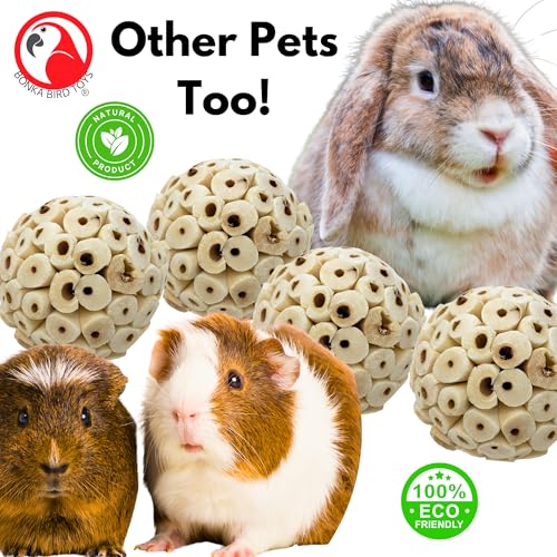Bonka Bird Toys 2354 Pk4 Small Sola Atta Ball, 1.75"-2" Diameter, Soft Natural Sola Plant Material, Ideal Chew and Foot Toy for Conures, Ringnecks, Parakeets and Similar Breed Sizes - size: Pack 4