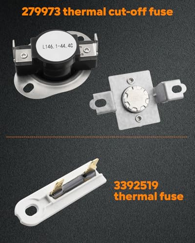 Dryer Heating Element Kit Fit for Maytag MED3500FW1 MED5500FC1 MED5500FC2 MED5500FW1 MED5500FW2 MED5630HC0 MED5630HC1 Fit for Whirlpool WED5100HC0 WED5100HC1 WED5100HC2 WED5100HC3 - style: 1 x MED6230HW1 heating element, 1 x 279973 dryer thermostat fuse k